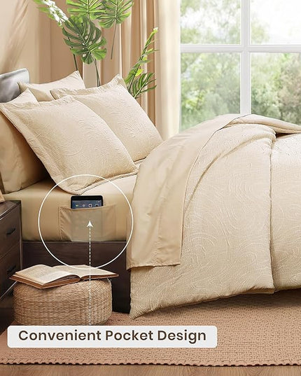 Monbix Full Size Comforter Set, Birch Marble Pattern Bedding Comforter for Full Size Bed Set, Reversible Bedding Sets 7 Pieces, Bed in a Bag with Comforter, Sheets, Pillowcases & Shams