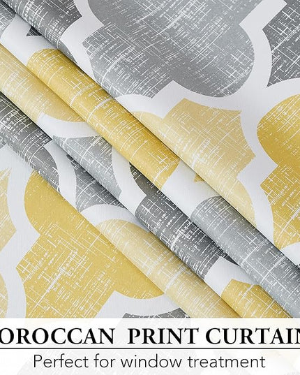 Beauoop 100% Blackout Curtains 84 Inches Long for Patio Sliding Door Yellow Grey Extra Wide Moroccan Geo Room Darkening Thermal Soundproof Room Divider Grommet Window Treatment Drapes,100x84 Set of 1