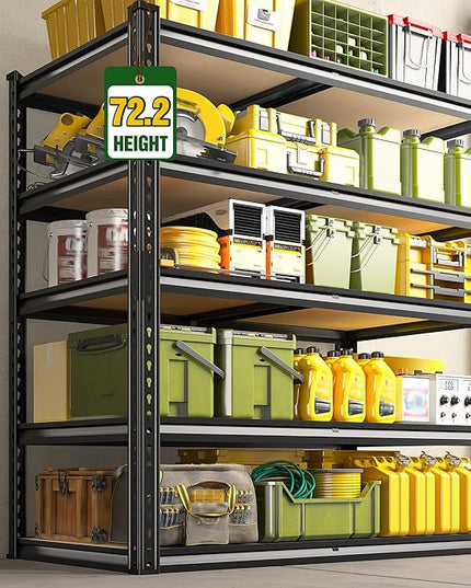 72.2" H Garage Shelves 2230LBS Storage Shelves, 5 Tier Adjustable Metal Shelving, Heavy Duty Shelving for Storage, Basement, Warehouse, Pantry, Kitchen, 35.5" W x 19.5" D x 72.2" H, Black