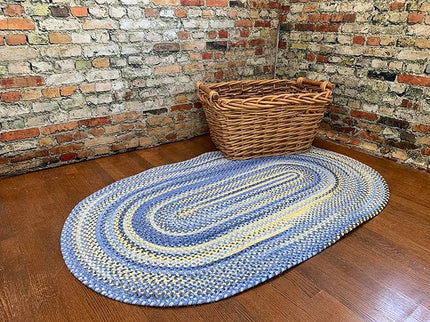 Capel American Heritage Blue Yellow 3' 0" X 5' 0" Oval Braided Rug