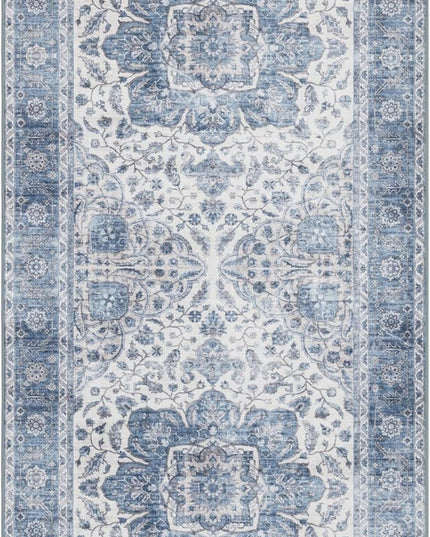 ReaLife Rugs Machine Washable Area Rug Runner - Living Room Bedroom Bathroom Kitchen Entryway Office - Padded Low Pile Stain Resistant Premium - Boho Farmhouse Vintage - Joy - Blue Ivory 2'6" x 6'