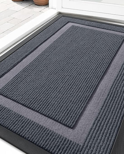 OLANLY Front Door Mat Indoor Outdoor Entrance, Waterproof All-Season, All-Weather Doormat, Sturdy Natural Rubber, Fade Resistant, Low Profile, Easy Clean Patio Porch Entryway Mat, 33x21, Light Grey
