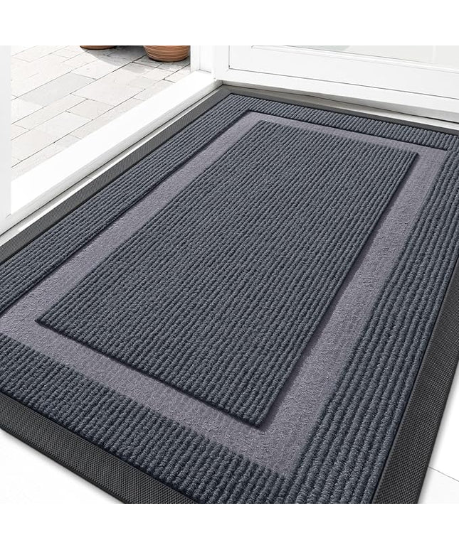 OLANLY Front Door Mat Indoor Outdoor Entrance, Waterproof All-Season, All-Weather Doormat, Sturdy Natural Rubber, Fade Resistant, Low Profile, Easy Clean Patio Porch Entryway Mat, 35x23, Light Grey
