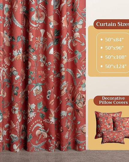 Maison d' Hermine Curtains for Living Room 100% Cotton 108 inch Length One Panel Light Filtering Curtains for Bedroom Windows with Rod and Loop Pockets Drapes (Dalida Terracotta, 50" W x 108" L)