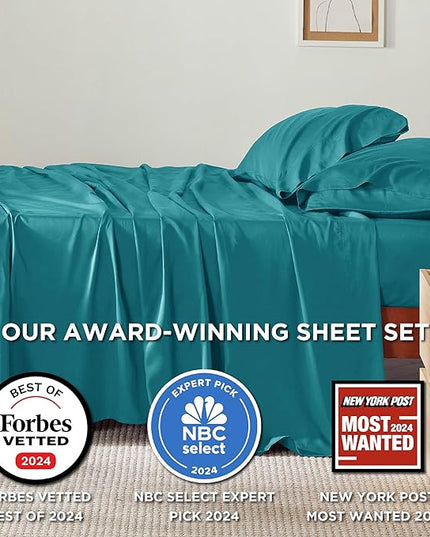 Bedsure King Size Sheets Set, Cooling Sheets for Hot Sleepers, Rayon Derived from Bamboo, Breathable & Soft, Deep Pocket Up to 16 Inches, Hotel Luxury Silky Bedding, Turquoise