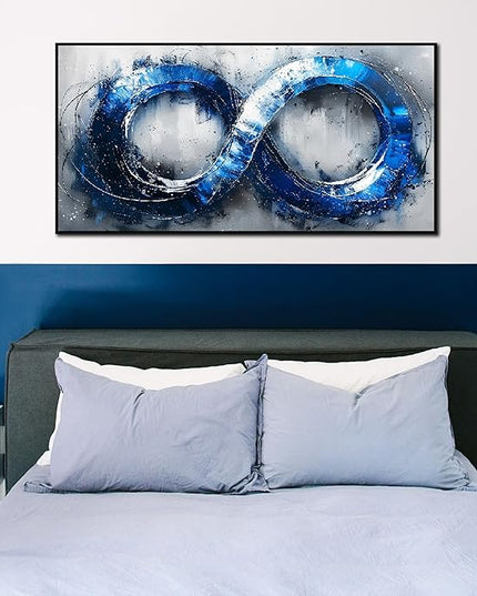 Ouzzlie Blue Picture Wall Decor for Living Room Office Abstract Canvas Wall Art Large Circle Modern Artwork Grey and White Art 29" x 59"