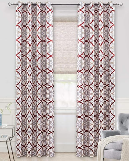 DriftAway Alexander 80% Blackout Curtains for Living Room 250GSM Pattern Match Thermal Insulated Room Darkening Geo Moroccan Mid Century Grommet Bedroom Drapes 2 Panels 52 Inch by 120 Inch Red Gray