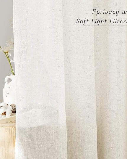 NICETOWN 2 Panels Short Linen Sheer Window Curtain 63 Inches Long for Bedroom Living Room, Pinch Pleated Farmhouse Rod Pocket Back Tab Light Filtering Privacy Curtains for Kitchen Nursery, 52" W