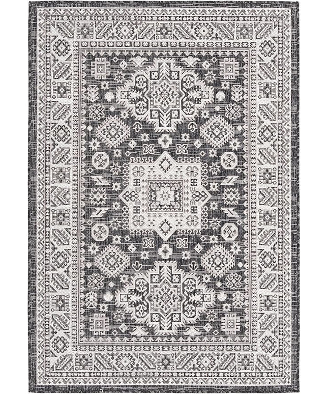 Rugs.com Outdoor Aztec Collection Rug – 4' x 6' Charcoal Gray Flatweave Rug Perfect for Living Rooms, Large Dining Rooms, Open Floorplans
