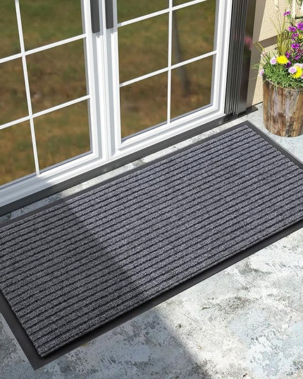 Yimobra Front Door Mat Outdoor Indoor Entrance, 100% Waterproof All-Season All Weather Doormat, Welcome Matt Outside Entry, Non Slip, Low Profile, Heavy Duty Patio Porch Floor Mats,47 x 24,Gray White