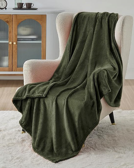 Bedsure GentleSoft Fleece Throw XL Blanket Olive Green - 300GSM Soft Lightweight Plush Cozy Blankets for Bed, Sofa, Couch, Travel, Camping, 50x70 inches