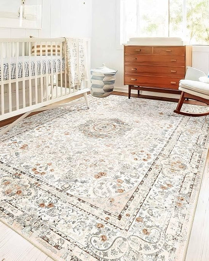 5x7 Area Rugs Washable,Boho Rug for Living Room Bedroom Kitchen,Large Vintage Bohemian Distressed Carpet Non Slip,Beige