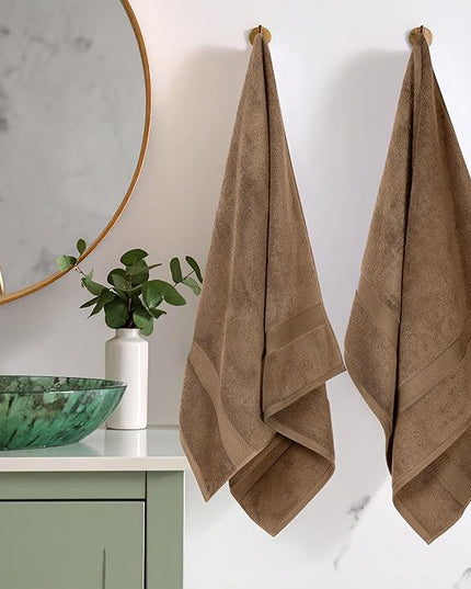 Superior Egyptian Cotton Pile Bath Towel Set of 2, Ultra Soft Luxury Towels, Thick Plush Essentials, Absorbent Heavyweight, Guest Bath, Hotel, Spa, Home Bathroom, Shower Basics, Latte