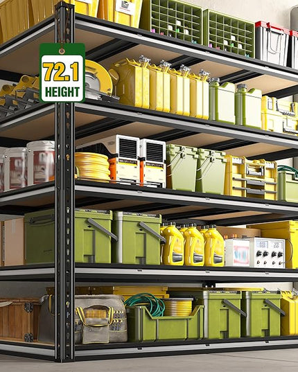 55.1" W Garage Shelves 2230LBS Storage Shelves, 5 Tier Adjustable Metal Shelving, Garage Shelving for Storage, Basement, Warehouse, Pantry, Kitchen, 55.1" W x 24.1" D x 72.1" H, Black