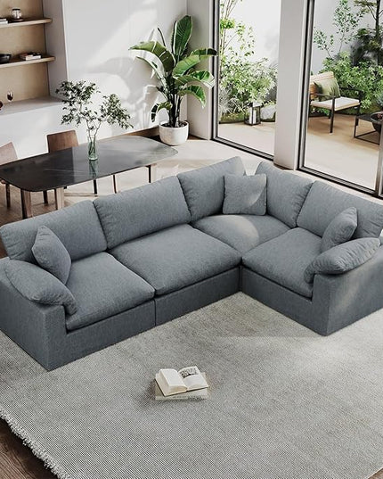 189.4" Modular Sectional Sofa Cloud Couch,4 Seat Down Filled L Shape Comfy Cloud Modern Sofa,Oversized Couch Cushion Covers Removable for Living Room,Light Blue