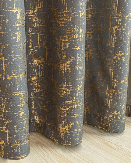 Taisier Home Gold Foil Print Linen Textured Curtains - Geometric Dots Pattern for Nursery Toy Room - Thermal Insulated Window Treatment 2 Panels 54" L, Dark Grey and Gold