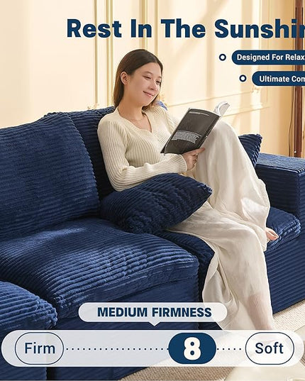 106.3” Sectional Couches for Living Room, Cloud Couch, Modular Sectional Sofa, Convertible Sofas Bed, Deep Seat Sofa, Corduroy, Blue