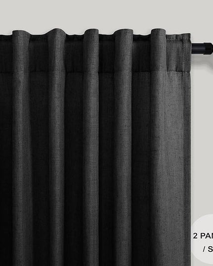 Pitalk Black Linen Sheer Curtains 72 Inch Length for Bedroom Man Cave 2 Panel Back Tab Pocket Light Filtering Semi Privacy Modern Industrial Farmhouse Curtains for Living Room Gothic Decor 52x72 Long