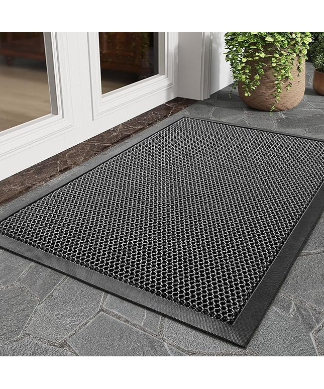 tchdio Front Door Mat Outside Entrance, Dirt Trapper Doormat-Entrance Welcome Matt Durable, Heavy Duty Entry Mat Non Slip Rubber Mats for Outside Stain Resist Door Mats for Entryway, 24"x36" Grey
