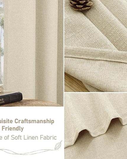 LAMIT Natural Beige Linen Curtains for Bedroom, 102 inches Grommet Thermal Insulated Thick Burlap Farmhouse Neutral Curtains Noise Reducing Light Filtering Drapes for Living Room, 2 Panels, W52 x L102