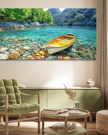 HGUAOA Lake Canvas Wall Art - Nature Landscape Mountain Wall Art for Living Room, Rustic Artwork for Walls, Pictures for Bedroom, Fine Home Decor, Scenic Wall Decor 29×58IN