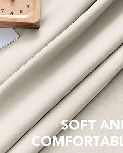 H.VERSAILTEX Light Reducing Curtains Thermal Insulated Window Treatment Panels Room Darkening Privacy Assured Drapes for Living Room Back Tab/Rod Pocket Bedroom Drapes 2 Panels, Ivory - 52 x 63 Inch
