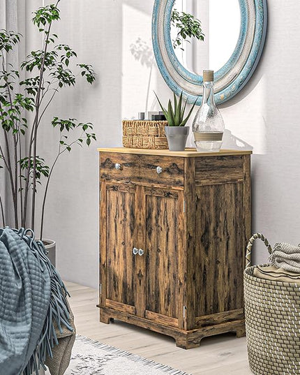 HOMCOM Sideboard with Solid Wood Countertop, Modern Kitchen Storage Cabinet, Coffee Bar Cabinet with 2 Drawers, Doors and Adjustable Shelf, Rustic Brown