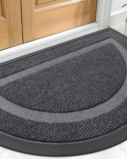 OLANLY Half Circle Door Mat Indoor Outdoor Entrance Welcome, Waterproof All-Season, All-Weather Doormat, Sturdy Natural Rubber, Low Profile, Easy Clean Patio Porch Entryway Mat, 29.5x17, Grey