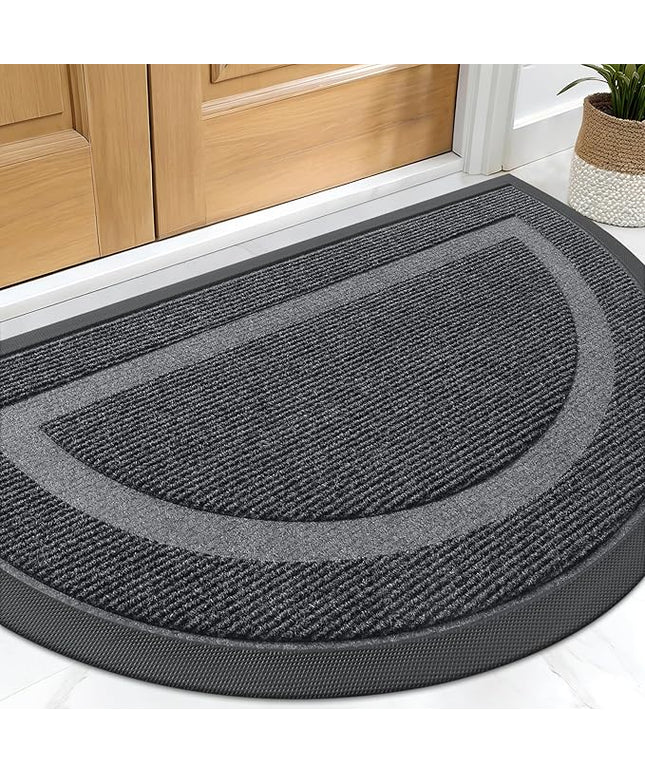 OLANLY Half Circle Door Mat Indoor Outdoor Entrance Welcome, Waterproof All-Season, All-Weather Doormat, Sturdy Natural Rubber, Low Profile, Easy Clean Patio Porch Entryway Mat, 29.5x17, Grey