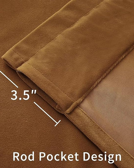 Joydeco Camel Brown Velvet Curtains 120 inch Length 2 Panels, Luxury Blackout Rod Pocket Thermal Insulated Window Curtains, Super Soft Room Darkening Drapes for Living Room Bedroom,W52 x L120 inches