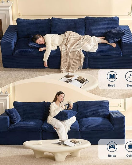 106.3” Sectional Couches for Living Room, Cloud Couch, Modular Sectional Sofa, Convertible Sofas Bed, Deep Seat Sofa, Corduroy, Blue