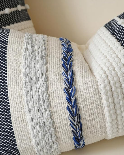BlissBlush Decorative Lumbar Throw Pillow Cover 14x24 Boho Dark Blue Accent Cushion for Couch Sofa Farmhouse Pillowcase for Bedroom Living Room Home Décor Cover ONLY