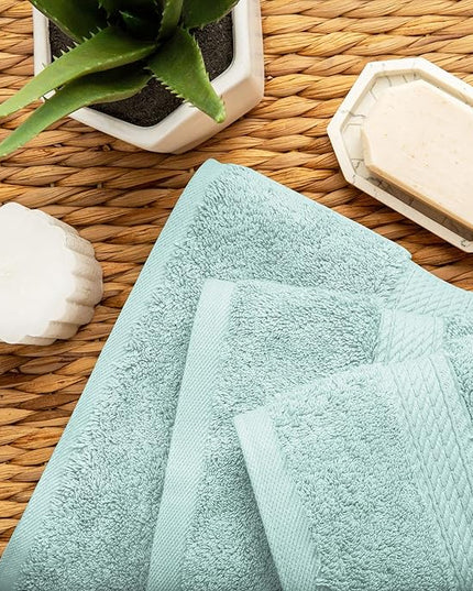 Superior Egyptian Cotton Pile 3 Piece Towel Set, Includes 1 Bath, 1 Hand, 1 Face Towel/Washcloth, Ultra Soft Luxury Towels, Thick Plush Essentials, Guest Bath, Spa, Hotel Bathroom, Sea Foam