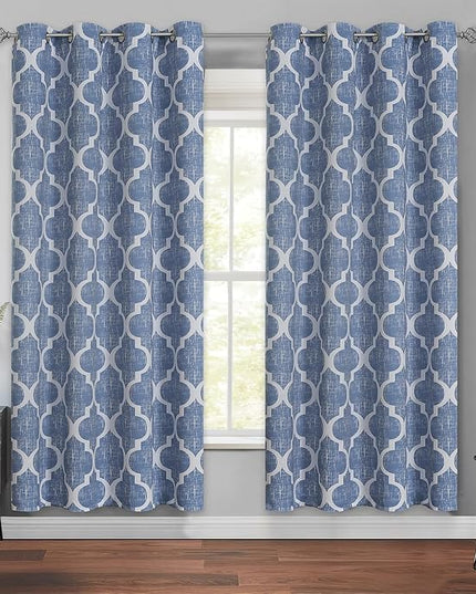 Beauoop 100% Blackout Curtains 72 Inches Long 2 Panels for Bedroom Living Room Blue Moroccan Geo Room Darkening Thermal Insulated Soundproof Grommet Top Window Treatments Drapes, 50x72 Set of 2