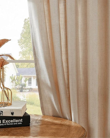 Joydeco Linen Curtains for Living Room,Light Filtering Rod Pocket Back Tab Semi Sheer Drapes Window Long Curtains 72 inches Long Sheer Bliss