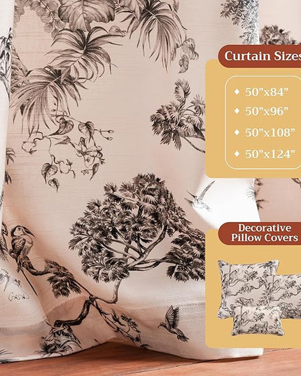 Maison d' Hermine Curtains for Living Room 100% Cotton 96 inch Length One Panel Light Filtering Toile Curtains for Bedroom Windows with Rod and Loop Pockets Drapes (Bonobo Grey, 50" W x 96" L)
