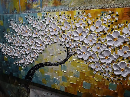 YaSheng Art - 100% Hand Painted Contemporary Art Oil Painting On Canvas Texture White 3D Flower Paintings Modern Home Bedroom Living Room Wall Decor Abstract Art Paintings 24x60inch