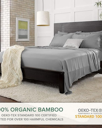 Pure Bamboo Split King Sheets, Genuine 100% Organic Viscose Derived from Bamboo Bed Sheet Set, Soft & Cooling, Double Stitching, 2 Fitted Sheets (Split King, Stone Grey)