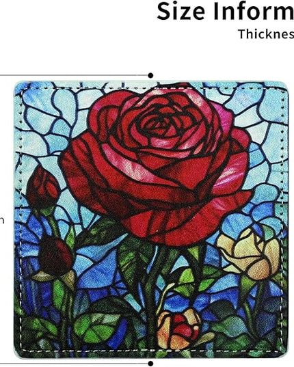 Marble Coasters Square Leather Drinks Coaster Set with Holder for Coffee Table Bar Home Decor 4 Inches Set of 6 (Rose, One Size)