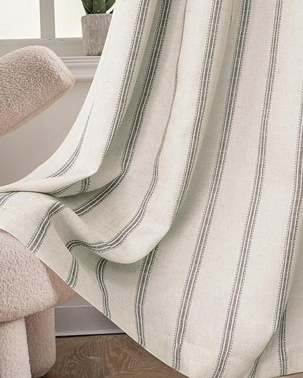 DriftAway Farmhouse Linen Blend Blackout Curtains 45 Inches Long for Bedroom Vertical Striped Printed Grommet Curtains Thermal Insulated Lined Treatments for Living Room 2 Panels W52 x L45 Gray
