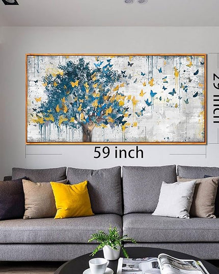 Framed Canvas Wall Art for Living Room Bedroom Office Large Tree of Life Wall Art Butterfly Tree Picture Modern Canvas Prints Decor Size 29x59