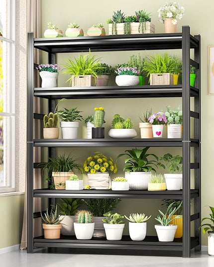 Storage Shelves, Garage Metal Shelving Unit, Adjustable, Double-Layer Column with Reinforced Ribs, Heavy-Duty, Capable of Bearing 600-3600 lbs (Black, 45''W*16''D*63''H, 5-Tier)
