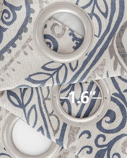 jinchan Linen Textured Curtains for Living Room Darkening 90 Inch Length, Medallion Drapes for Bedroom, Damask Pattern Window Treatments Vintage Curtain Panels, 2 Panels Blue on Greige