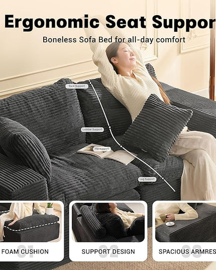 74.8” Cloud Couch, Modular Loveseat Sofa, Convertible Sofas Bed, Deep Seat Sofa, Cozy Sofa for Living Room, Office and Bedroom, Corduroy, Gray