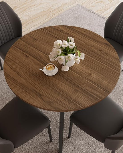 34.6'' Round Dining Table and Chairs for 4 Space Saving for Apartment Kitchen Dining Room (Walnut Table+4 Black Chairs)