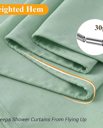 Naturoom Aqua Green 60 Inch Shower Curtain - Stall Narrow Half Linen Ultra Thick Fabric Shower Curtain Set with Hooks, Boho Farmhouse Rustic RV Camper Bath Curtains for Bathroom, 60x72