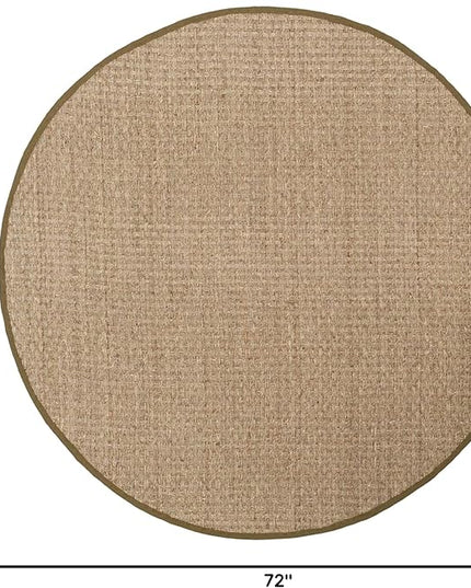 SAFAVIEH Area Rug 6' Round - Natural Fiber Collection - Natural & Olive Green, Seagrass, Basketweave Pattern with Border (NF114G)