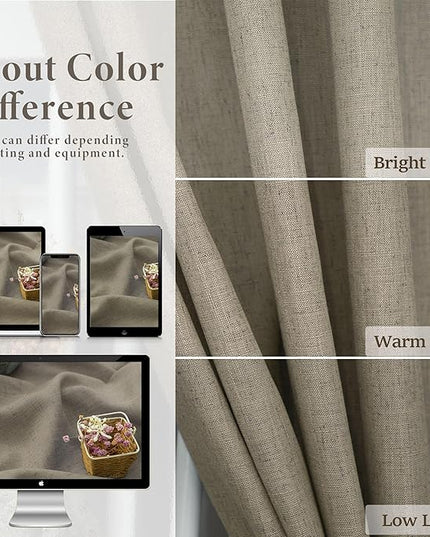 Pitalk Taupe Curtains 84 Inches Long for Living Room 2 Panel Sets Burlap Curtain Back Tab Neutral Modern Farmhouse Window Privacy Semi Sheer Linen Drape Pinch Pleated Look Curtain Dark Brown 84 Length