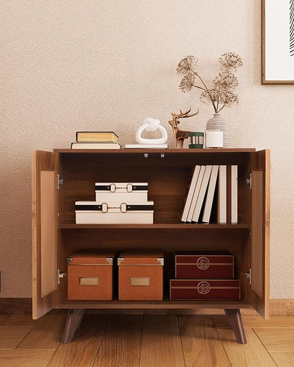 Modern Sideboard Buffet Cabinet Console Table, Accent Storage Cabinet Credenza Buffer Cabinets with Fluted Doors for Kitchen Dining Living Room Entryway(Walnut)