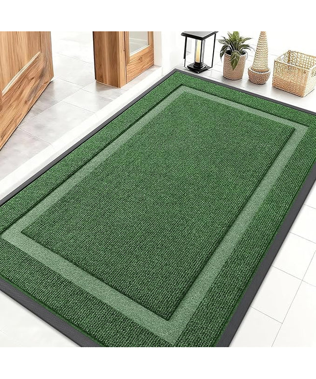 OLANLY Front Door Mat Indoor Outdoor Entrance, Waterproof All-Season, All-Weather Doormat, Sturdy Natural Rubber, Fade Resistant, Low Profile, Easy Clean Patio Porch Entryway Mat, 71x47, Green